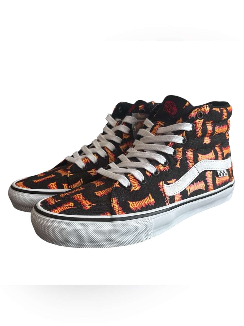 NEW Vans x Thrasher Sk8-Hi Skate Shoes Sneakers Black Pop Cush Mens Size 10.5